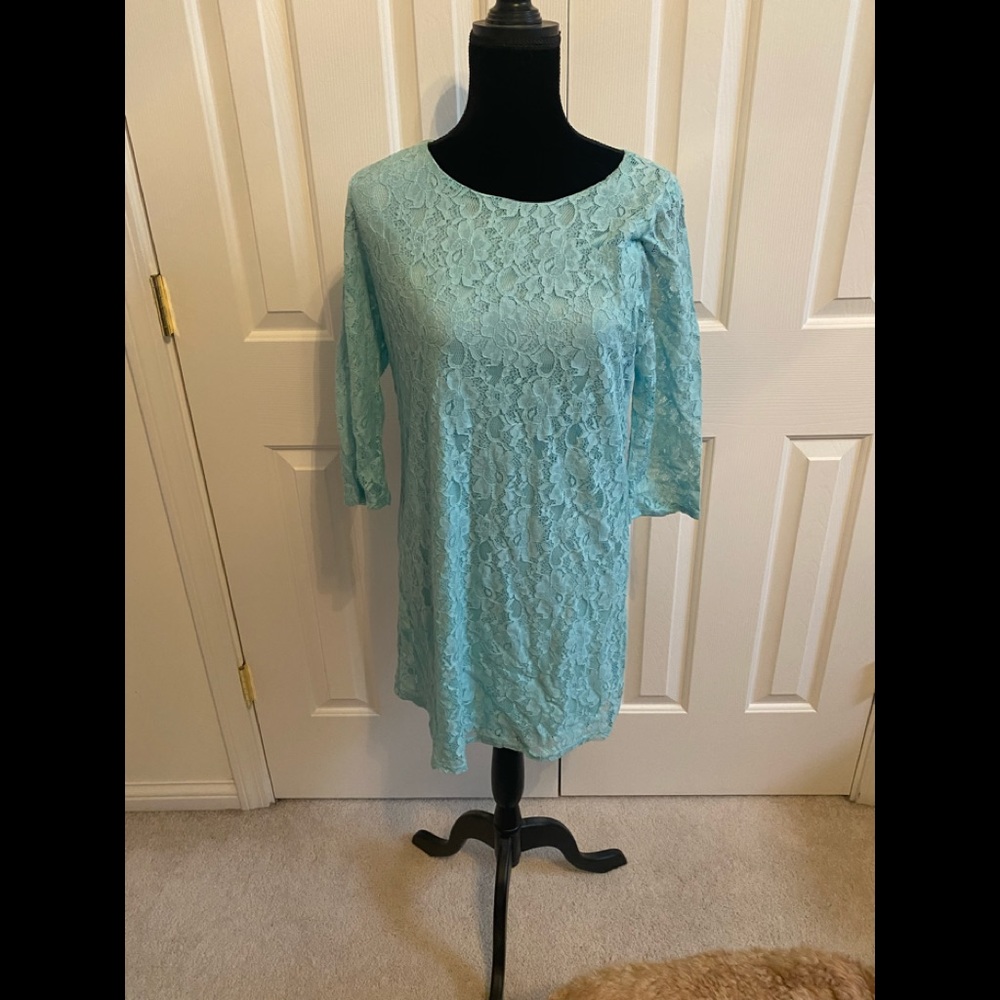 Lace light aqua Lulus dress.